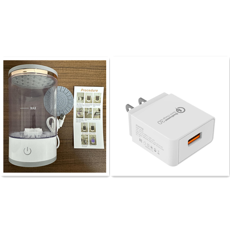 White humidifier and power adapter on a white background